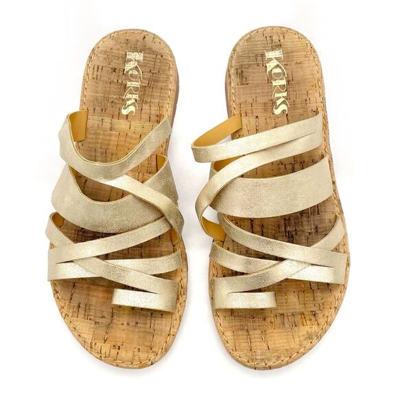 Korks Clemmons Strappy Sandal Faux Leather Comfort Slide in Gold Womens Size 6.5 - Picture 13 of 16